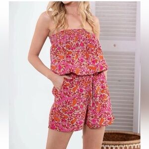 Boho Silk Blend Pink Floral Romper, Australian Boutique Cienna, Size Small NWT